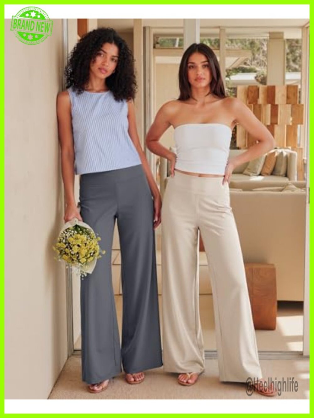 High Waist Wide Leg Palazzo Pants Loose Flowy Stretchy Trousers Beach Lounge - Picture 3 of 7